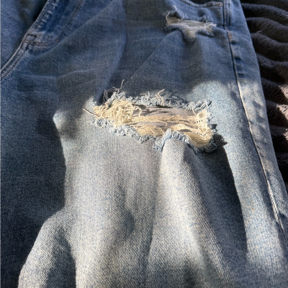 American Eagle Outfitters Relaxed Distressed Jeans - Blue and Cream - Picture 7 of 10